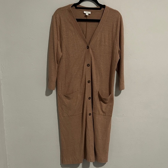 J. Jill Tops - J. Jill organic cotton Brown Button Down cardigan Shirt with pockets